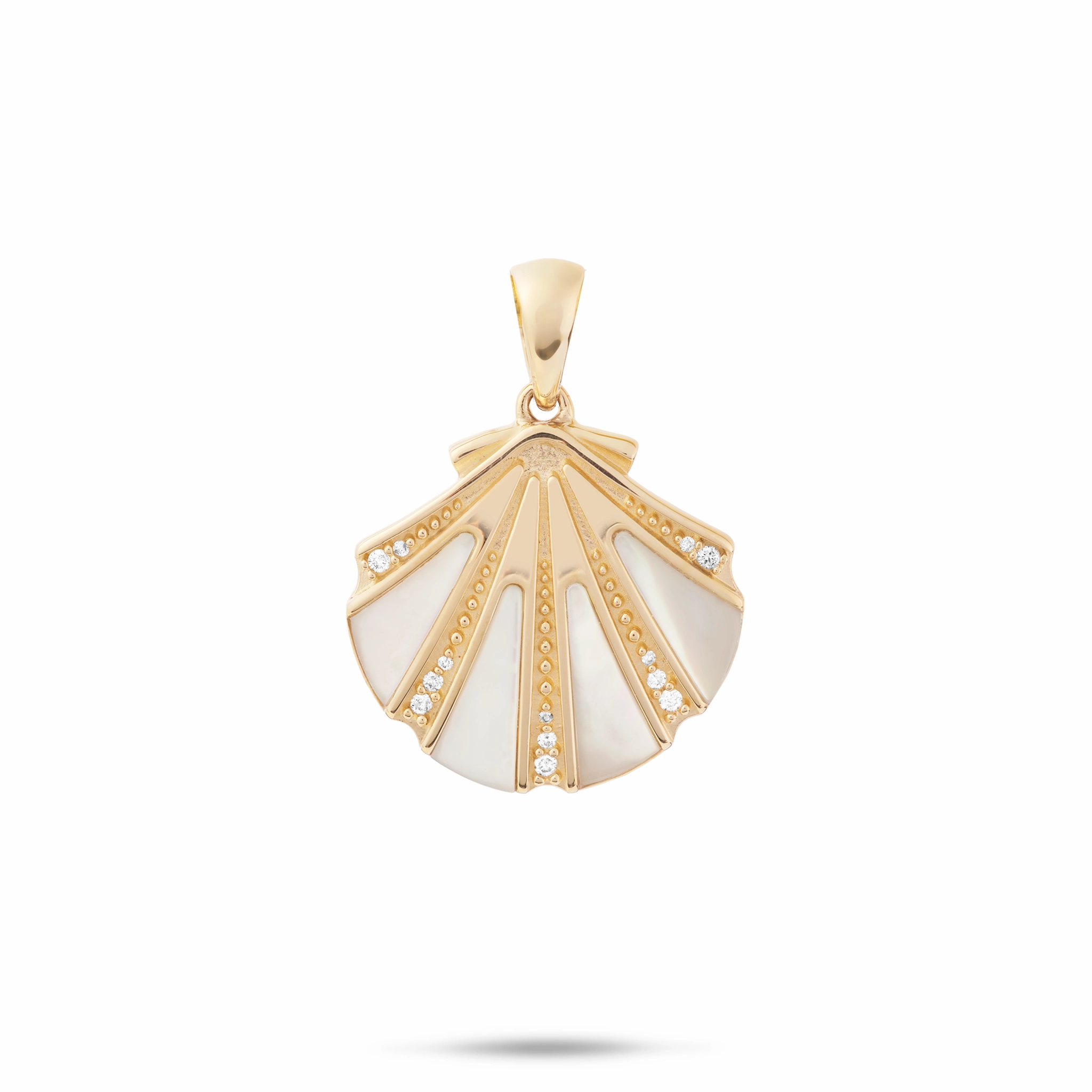 Sealife Seashell Mother of Pearl Pendant in Gold with Diamonds - 18mm Custom Touch