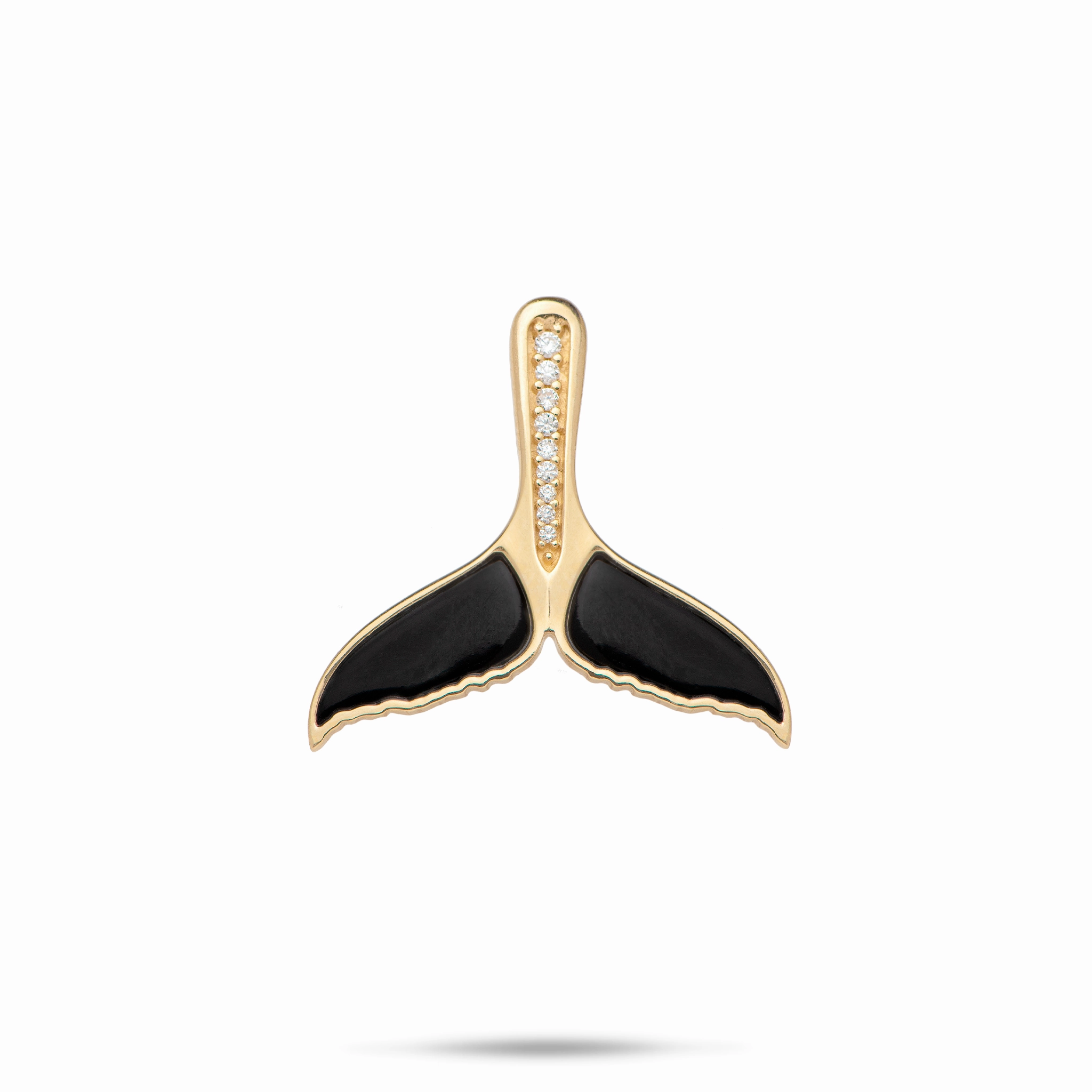 Sealife Whale Tail Black Coral Pendant in Gold with Diamonds - 21mm Radiant Accessories