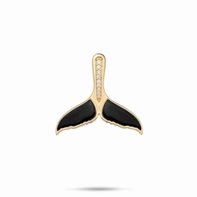 Sealife Whale Tail Black Coral Pendant in Gold with Diamonds - 21mm Radiant Accessories