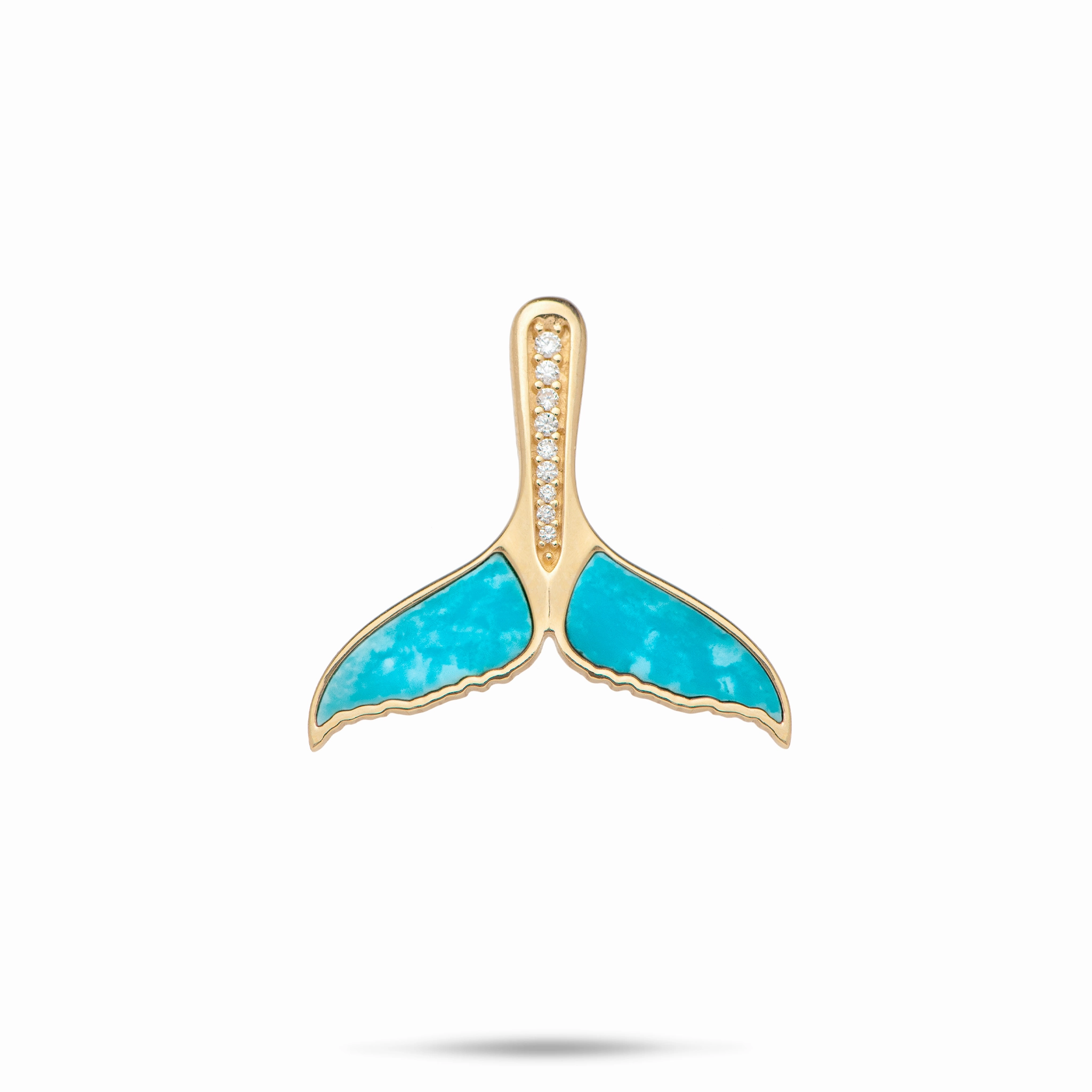Glitter Detail Sealife Whale Tail Turquoise Pendant in Gold with Diamonds - 22mm
