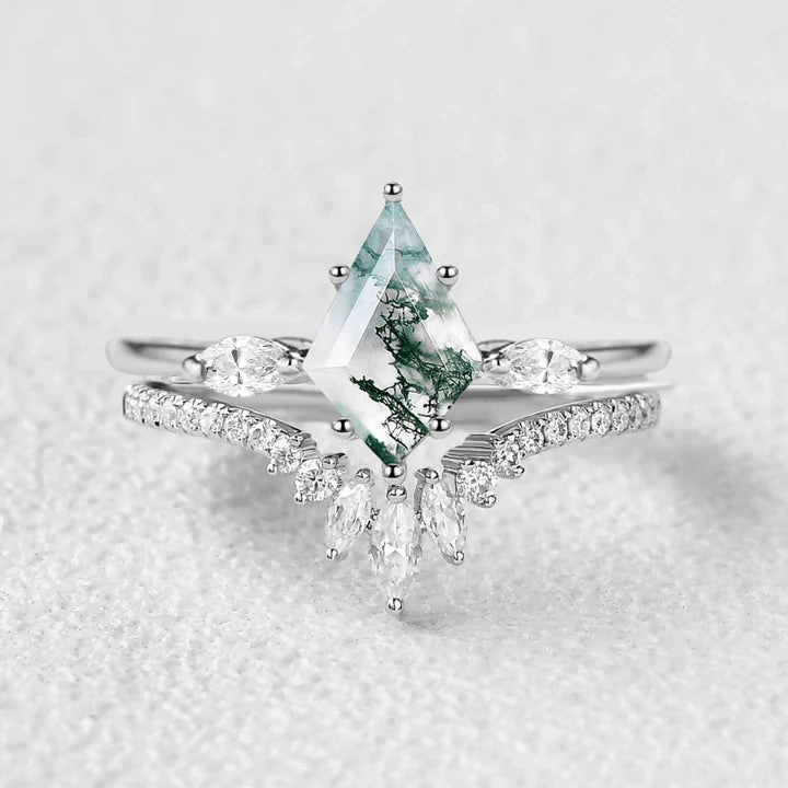 Favorite Present Unique Accent Kite Cut Black Rutilated Quartz Ring Set 2pcs - Jream