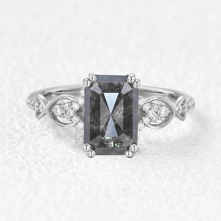 Hypoallergenic Design Emerald Cut Black Rutilated Quartz Infinity Ring