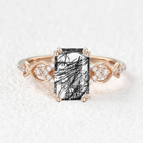 Sturdy Gift Emerald Cut Black Rutilated Quartz Infinity Ring