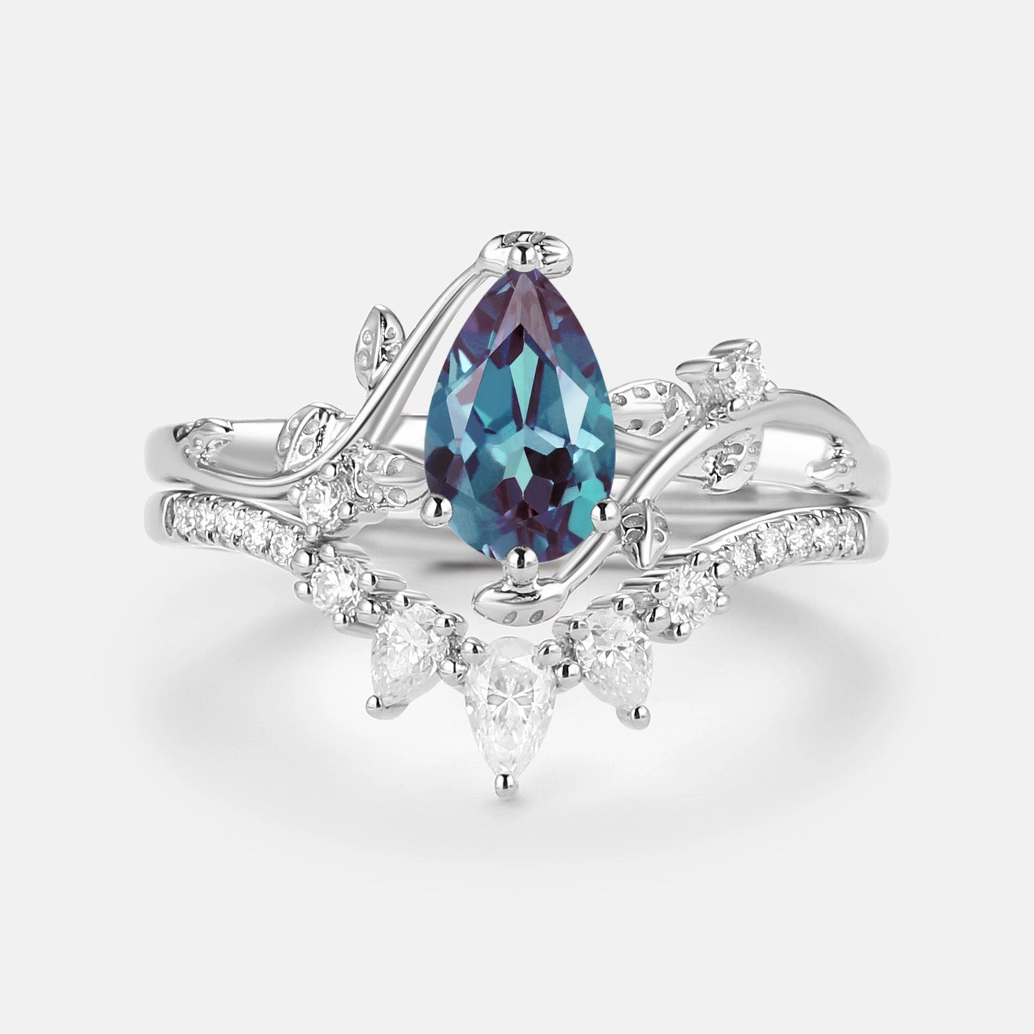 Creative Token Lab Alexandrite & Moissanite White Gold Ring Set 2pcs