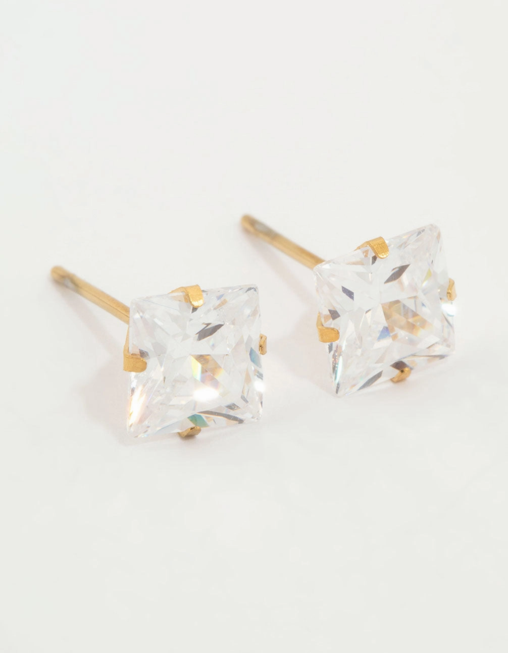 City Elegance Waterproof Gold Plated Stainless Steel Princess Cut Cubic Zirconia Stud Earrings