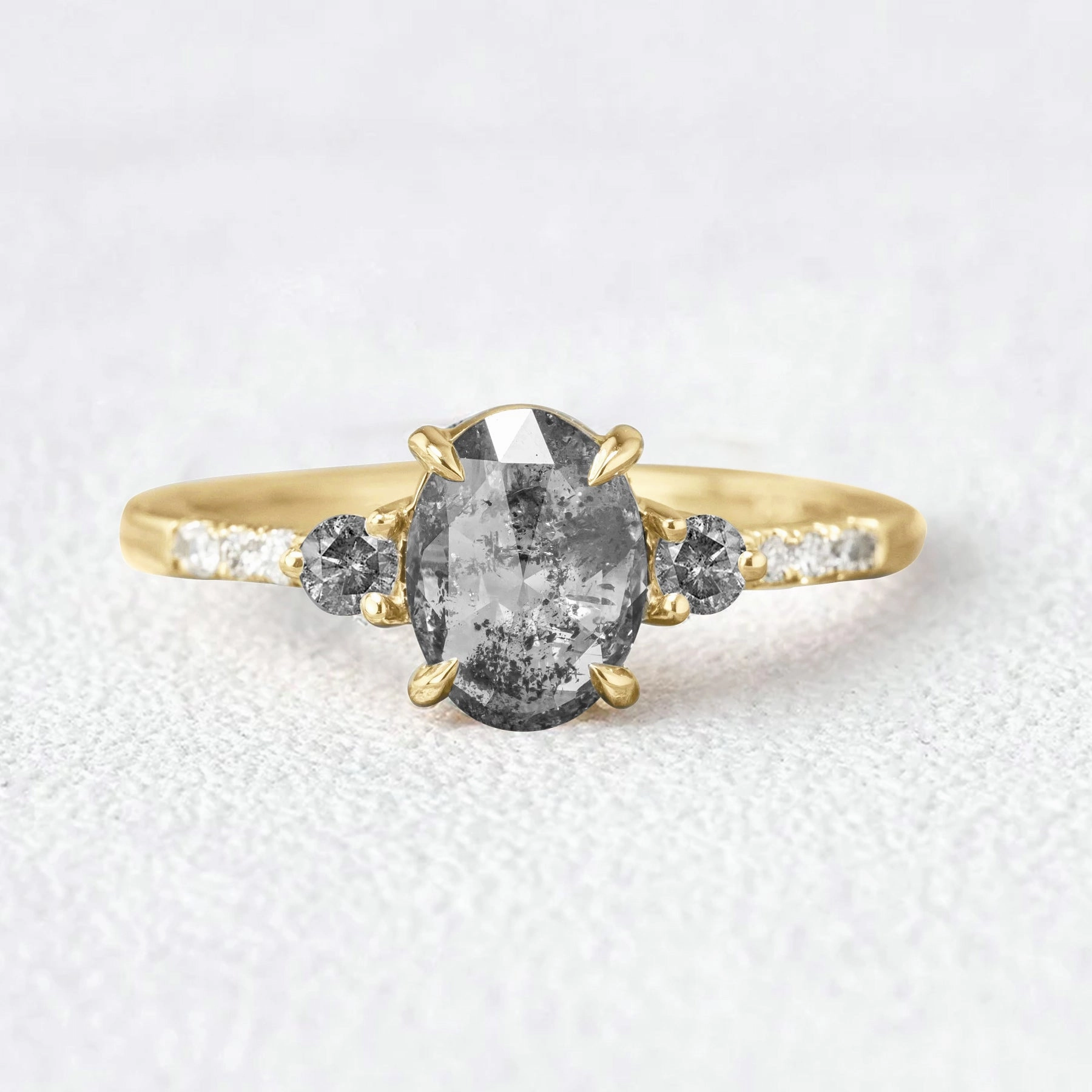 Contemporary accessory Oval Cut Salt and Pepper Diamonds Gold Engagement Ring