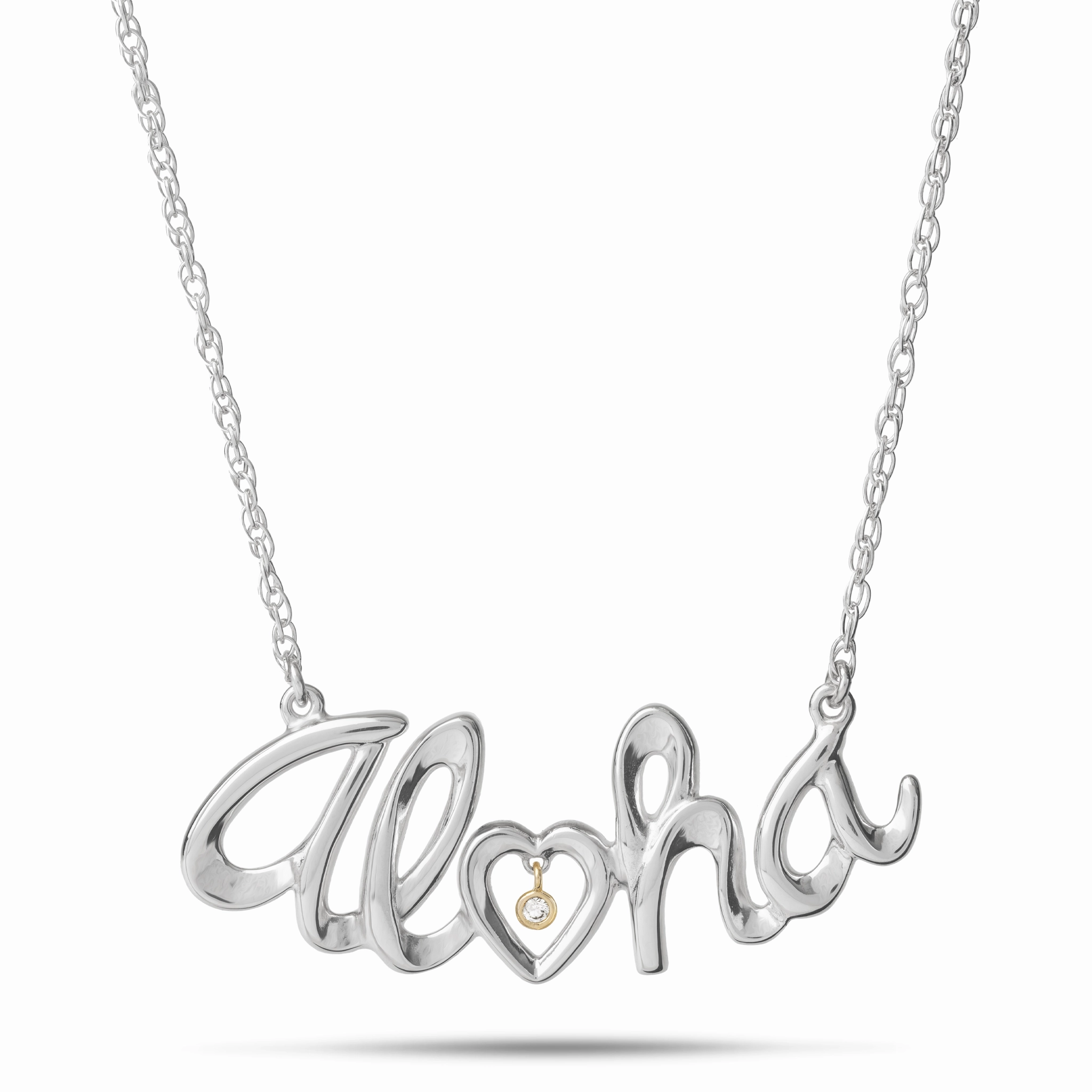 Romantic Feel 18" Aloha Necklace in Sterling Silver with Diamond