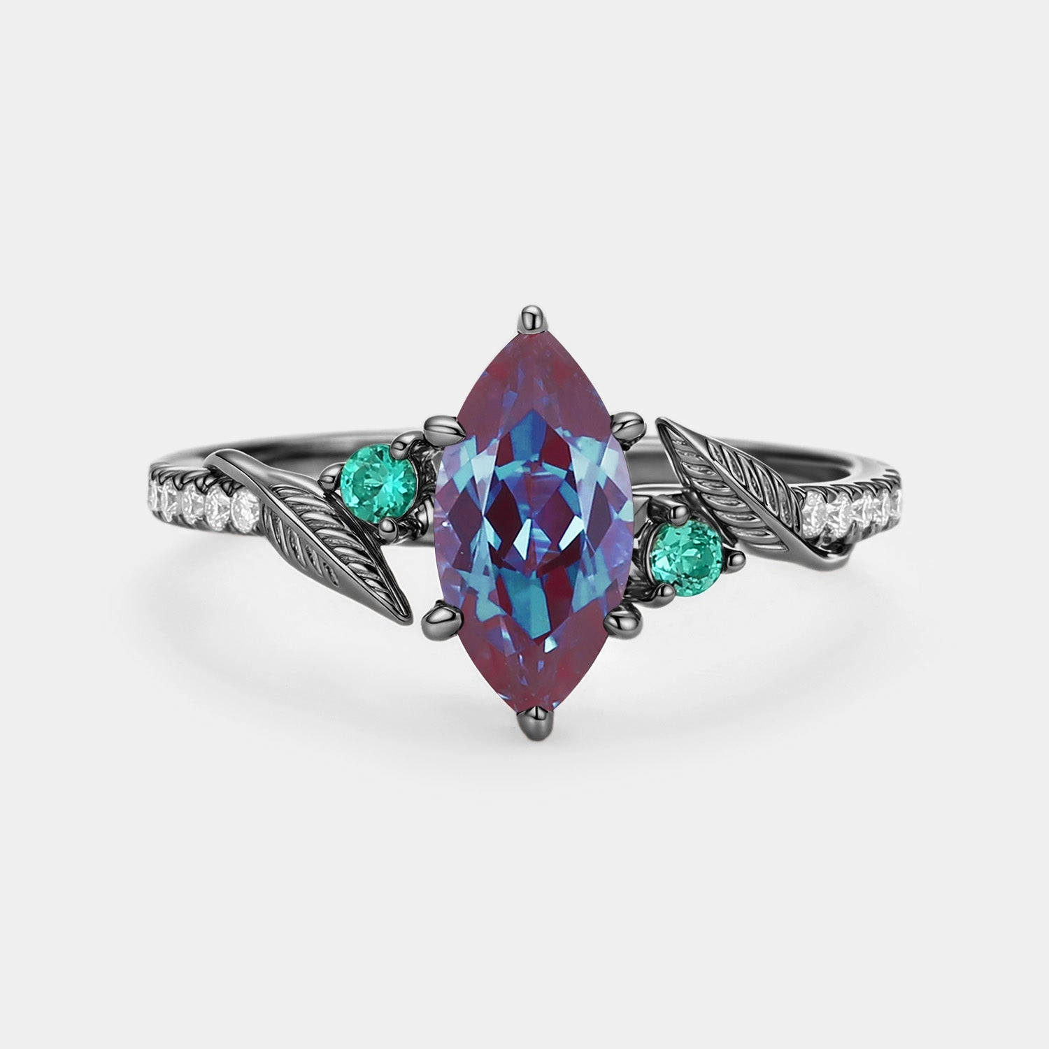 Shiny Work Lab Alexandrite Marquise Leafy Vintage Engagement Ring - Aspen