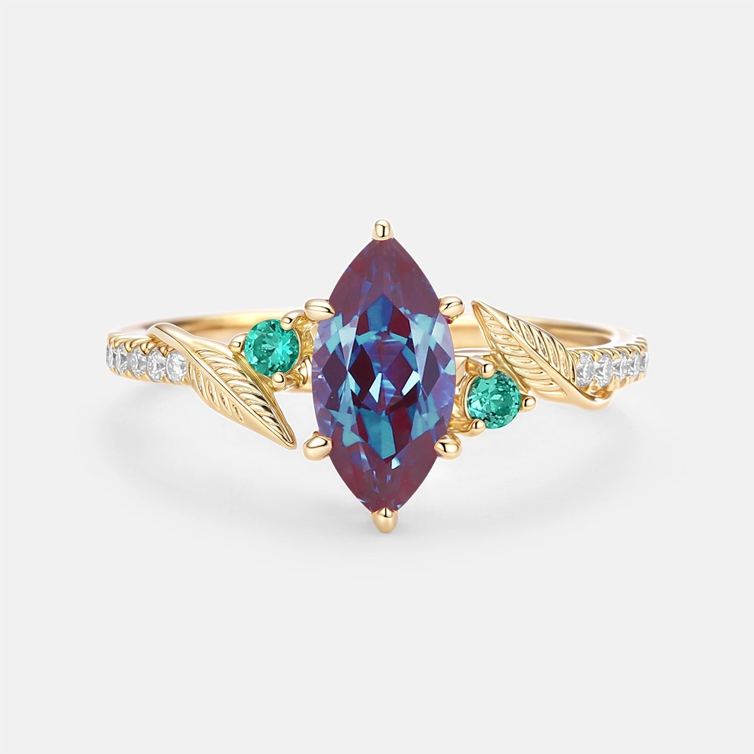 Lab Alexandrite Marquise Leafy Vintage Engagement Ring - Aspen Timeless Object Petite Design