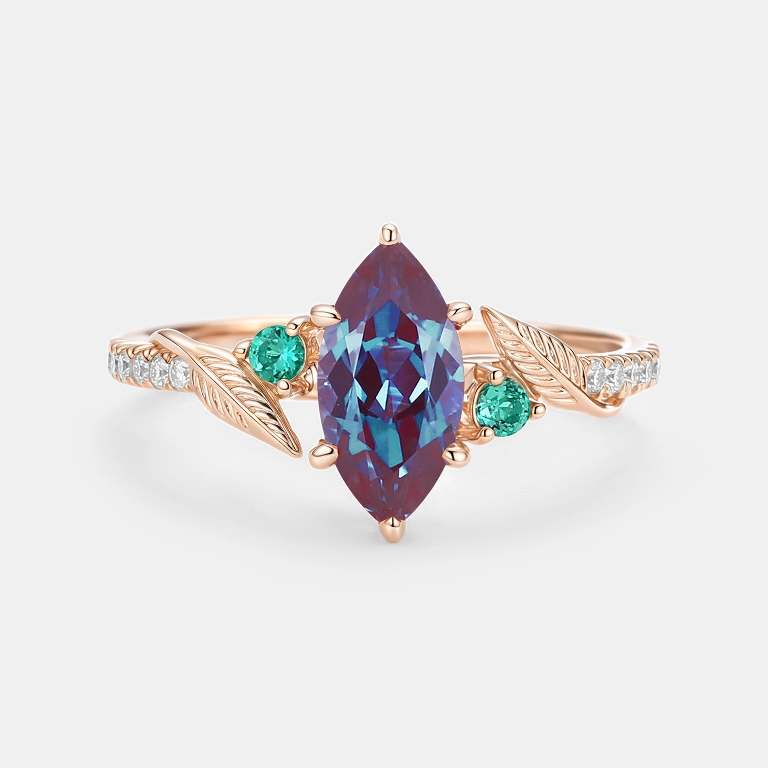 Memorable Accessory Lab Alexandrite Marquise Leafy Vintage Engagement Ring - Aspen