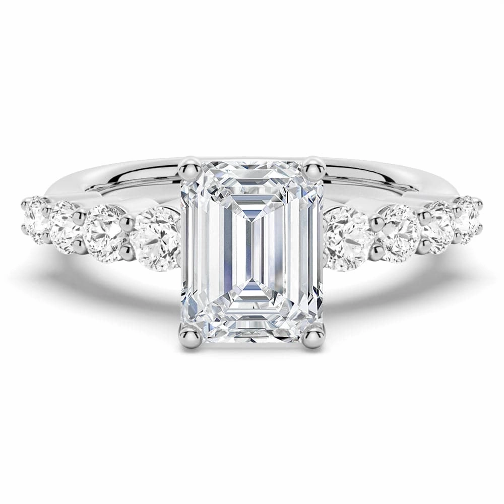 Classic Shared Prong Emerald Cut Moissanite Engagement Ring Luxe Finish