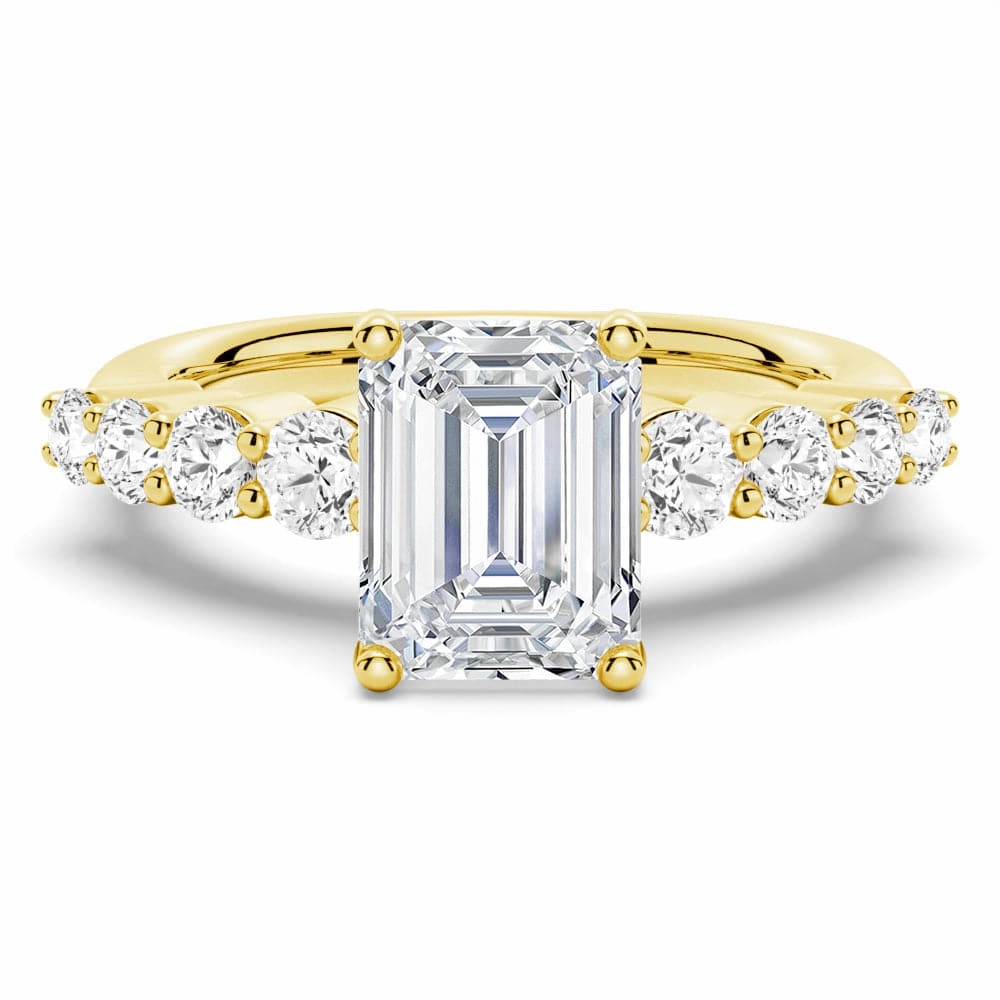 Classic Shared Prong Emerald Cut Moissanite Engagement Ring Event Look Trendy Layers