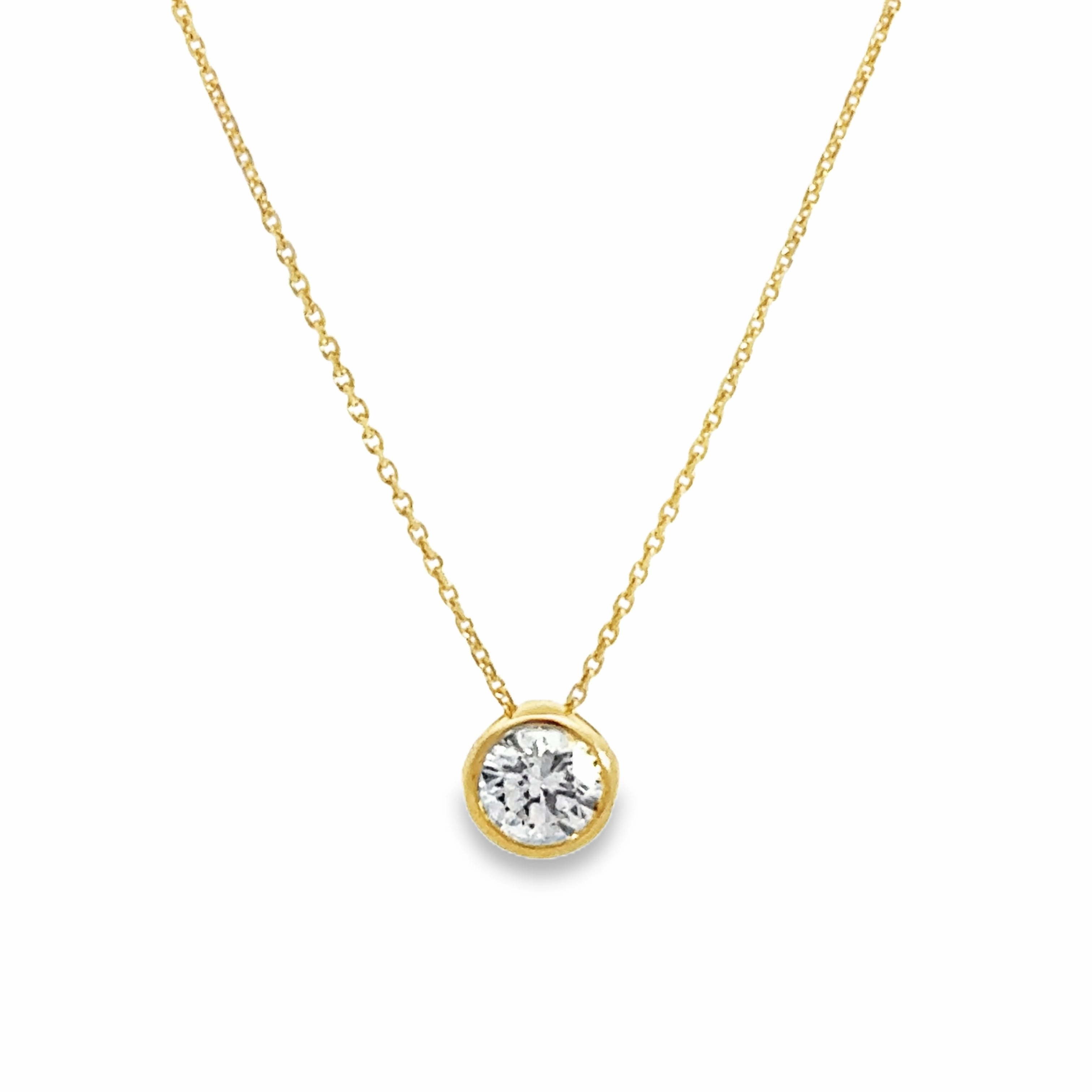 Shiny Accent 14K Yellow Gold Bezel Set Diamond Solitare Pendant Necklace