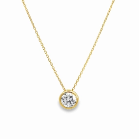 Shiny Accent 14K Yellow Gold Bezel Set Diamond Solitare Pendant Necklace