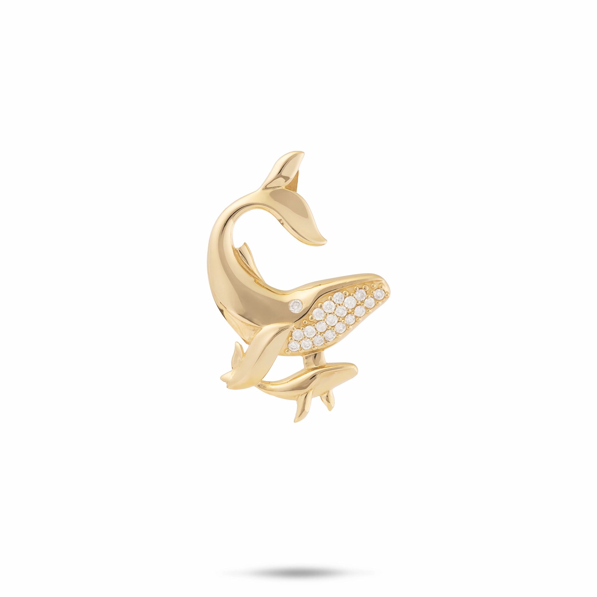 Stylish Design Modern Fashion Ocean Dance Humpback Whale Mother & Baby Pendant in Gold with Diamonds - 24mm