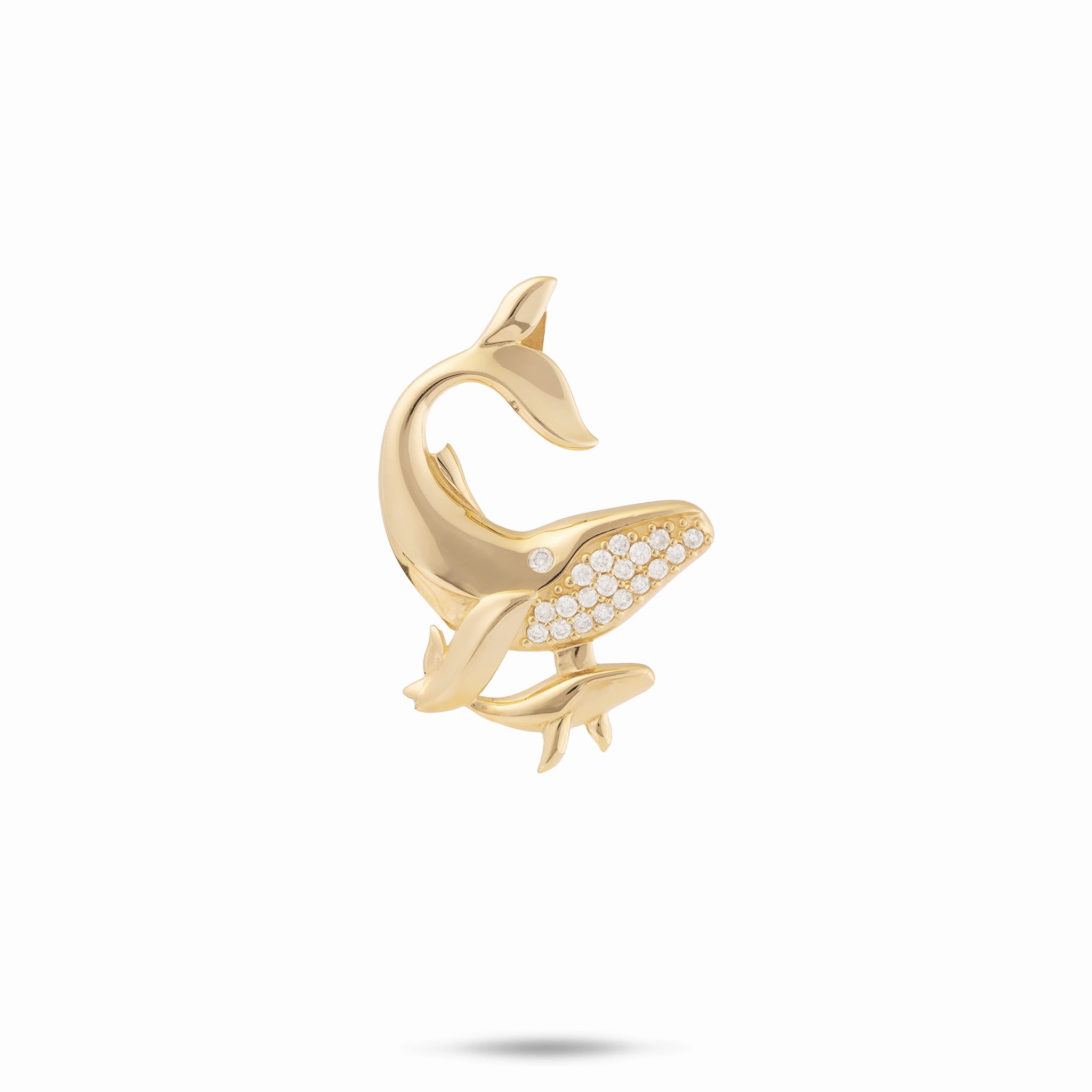 Ocean Dance Humpback Whale Mother & Baby Pendant in Gold with Diamonds - 24mm Lightweight Accent