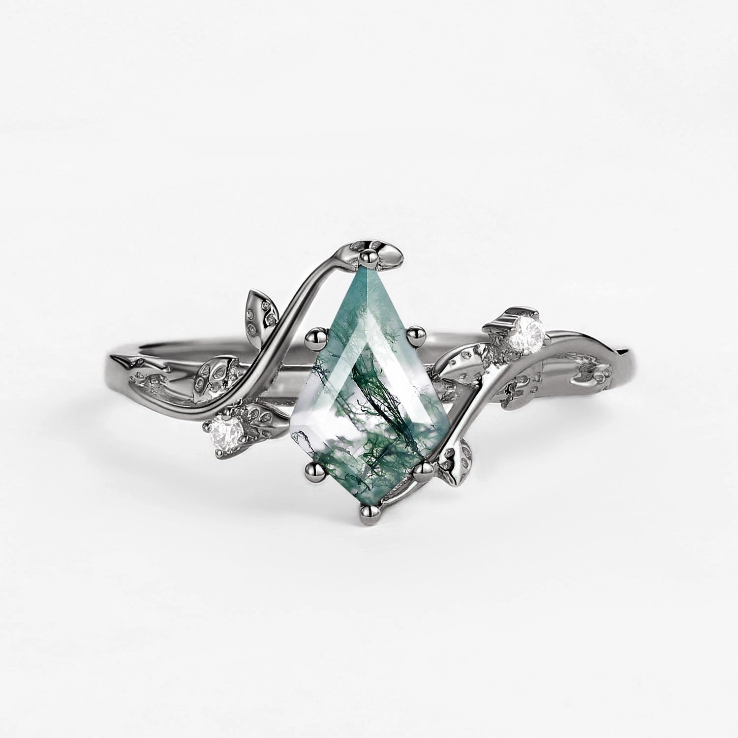 Classic Product Black Gold Unique Moss Agate Leafy Engagement Ring - Willow