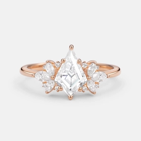 Radiant Detail Unique Kite Cut Moissanite Butterfly Cluster Engagement Ring