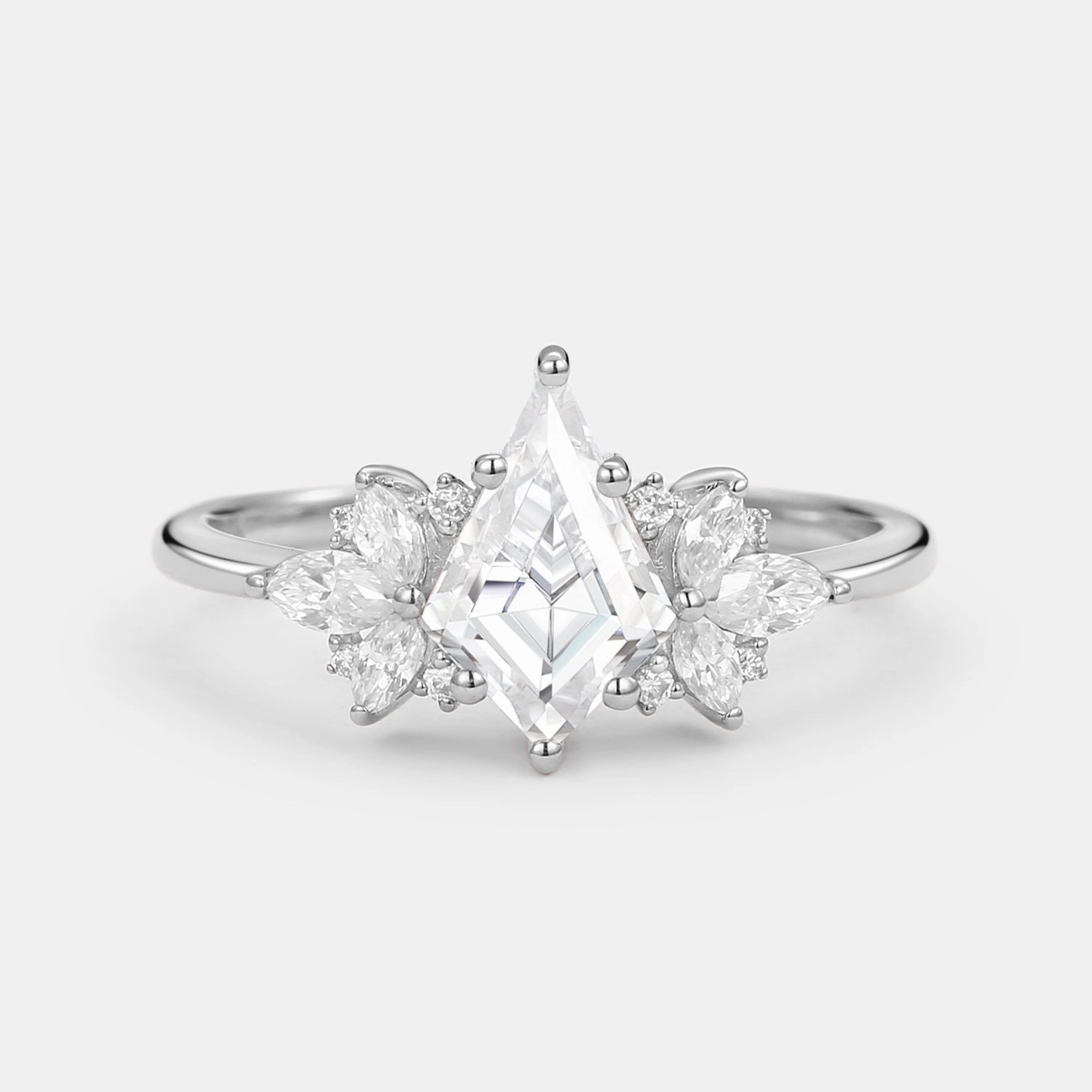 Quality Piece Amazing Adornment Unique Kite Cut Moissanite Butterfly Cluster Engagement Ring