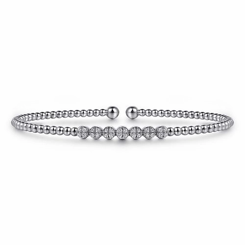 Subtle Look 14K White Gold Bujukan Bead and Cluster Diamond Bangle