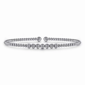 Subtle Look 14K White Gold Bujukan Bead and Cluster Diamond Bangle