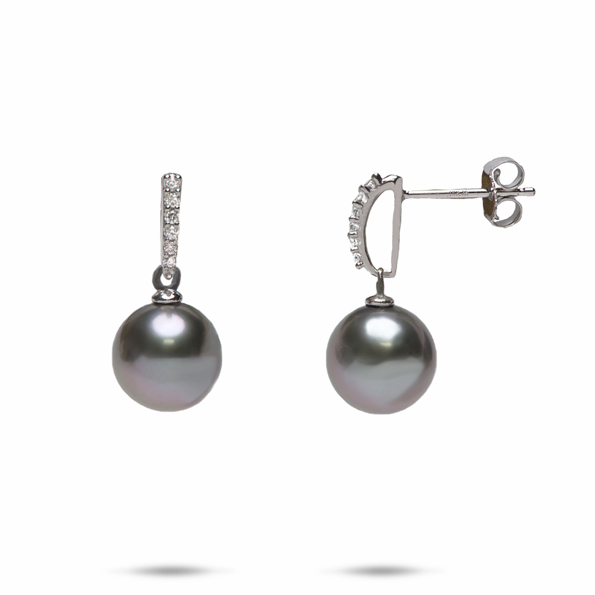 Tahitian Black Pearl Earrings in White Gold with Diamonds - 9-10mm Evening Mood