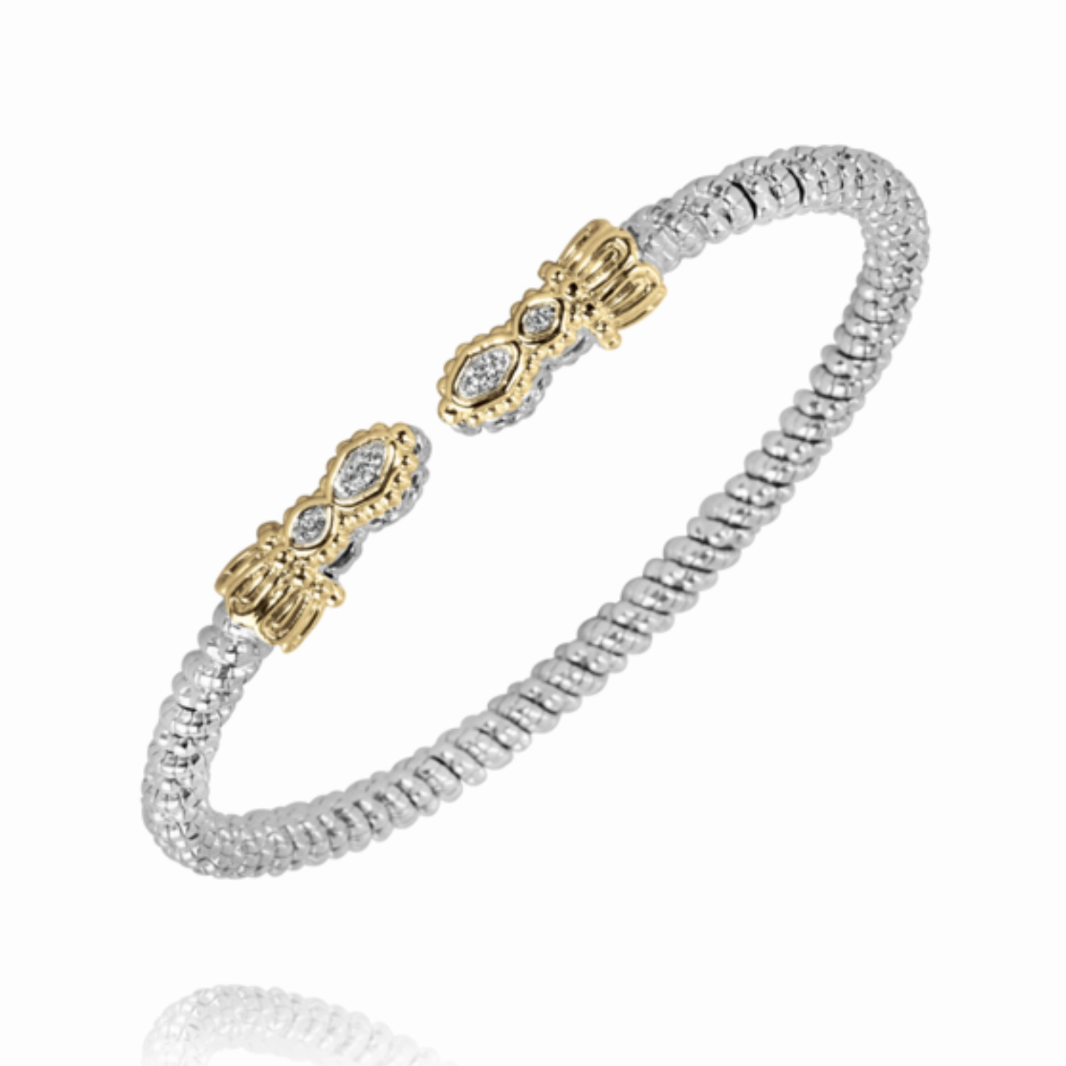 14K Yellow Gold and Sterling Silver Diamond Bangle Bracelet Minimal Feature Spring Mood