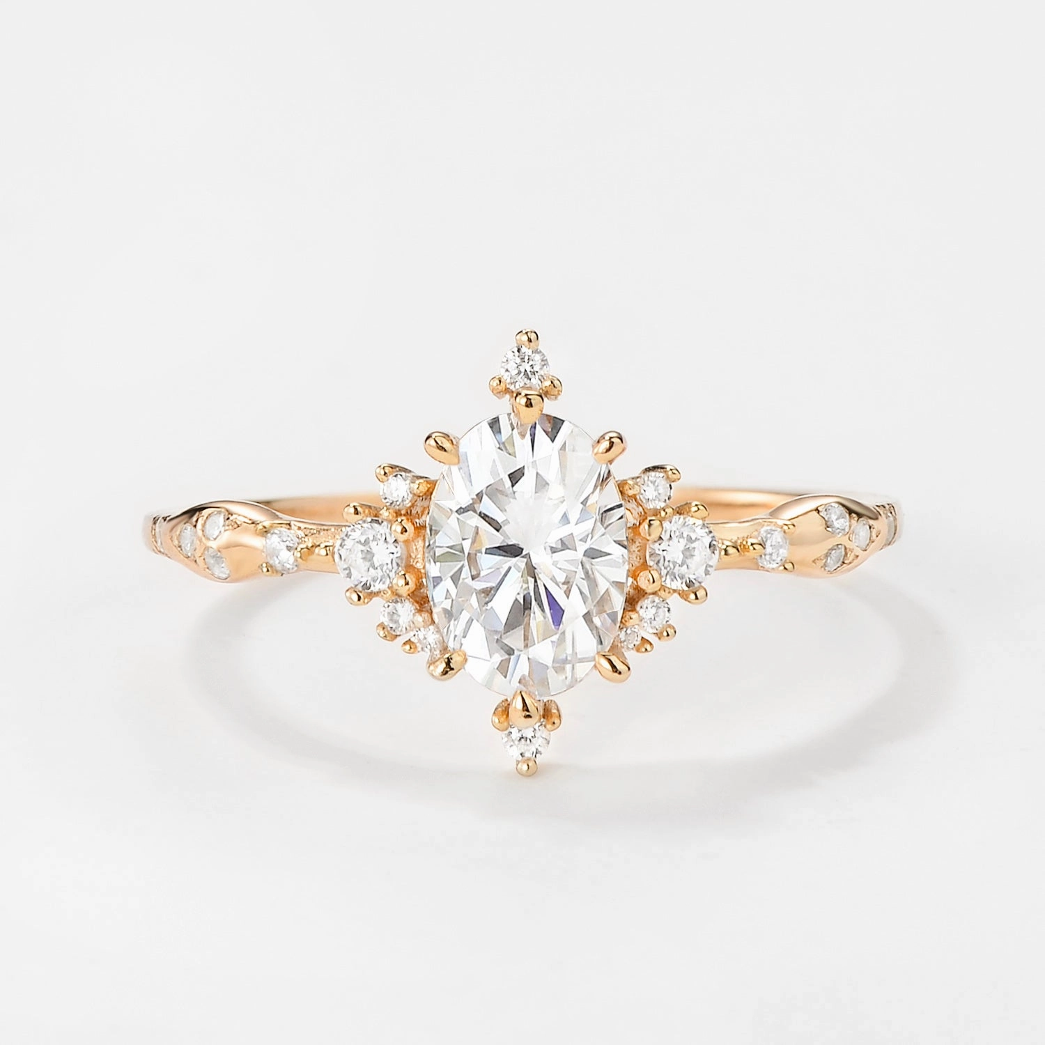Moissanite Yellow Gold Stacking Vintage Engagement Ring Alluring Design Textured Finish