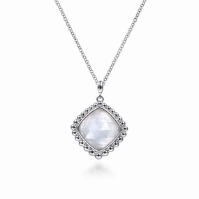 Layer mood 925 Sterling Silver Rock Crystal and White MOP Pendant Necklace