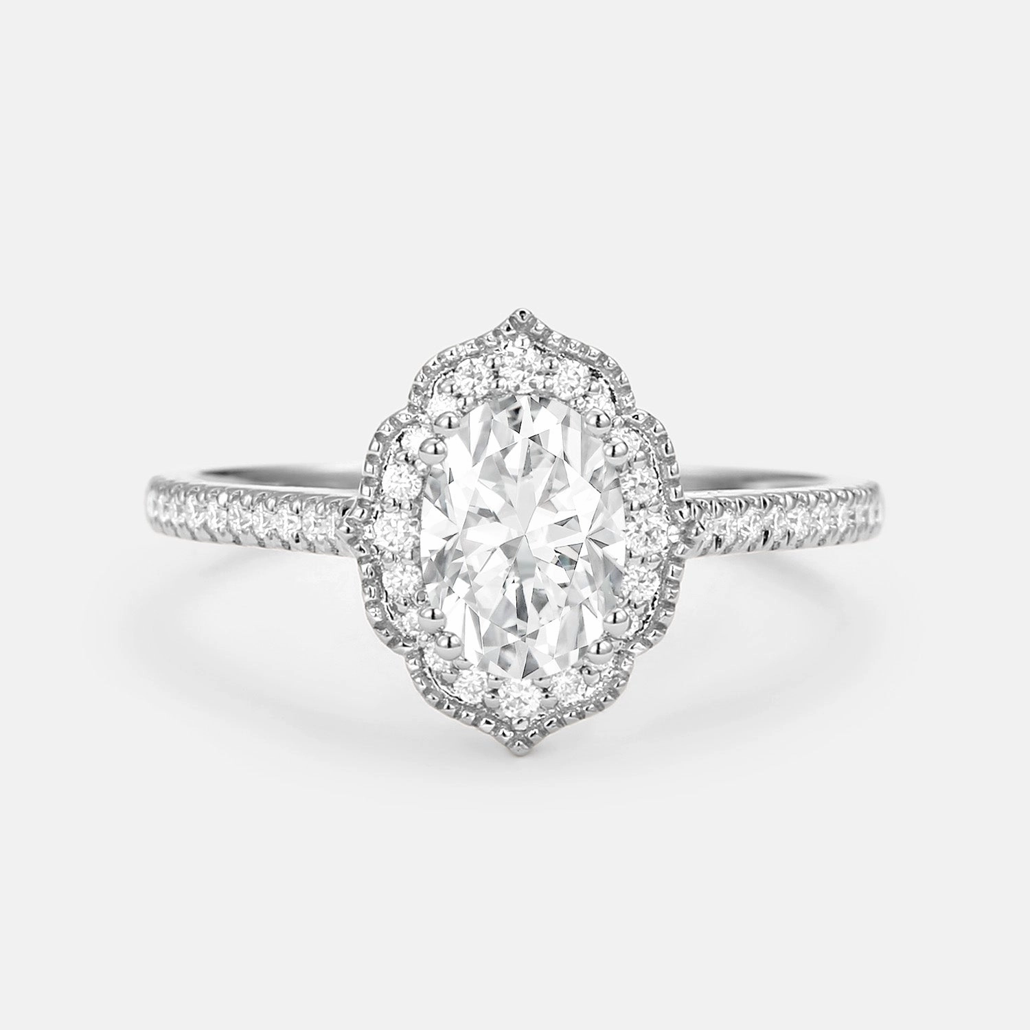 Antique Halo Oval Moissanite White Gold Engagement Ring Excellent quality Special Style