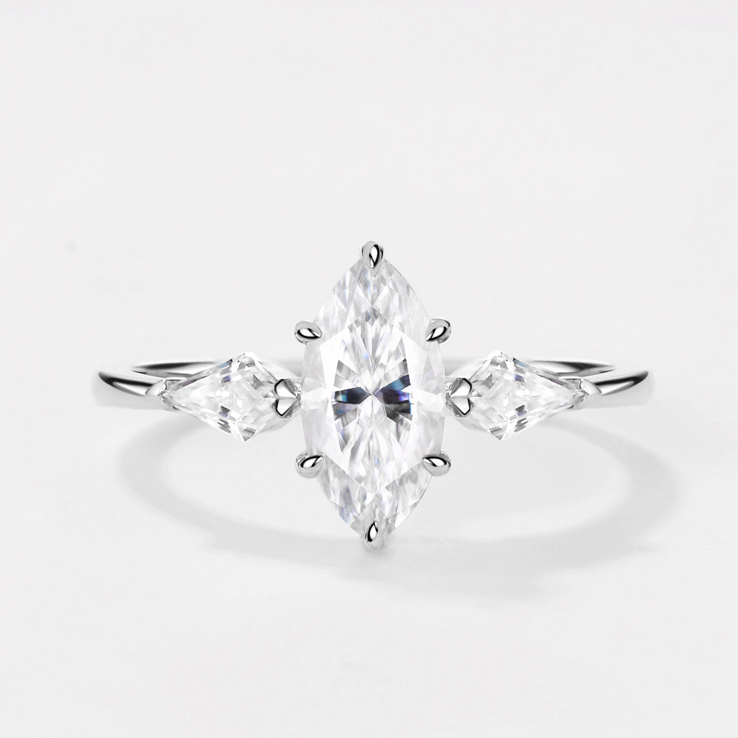 Marquise Cut Moissanite Classic Three-stone Engagement Ring Perfect Match