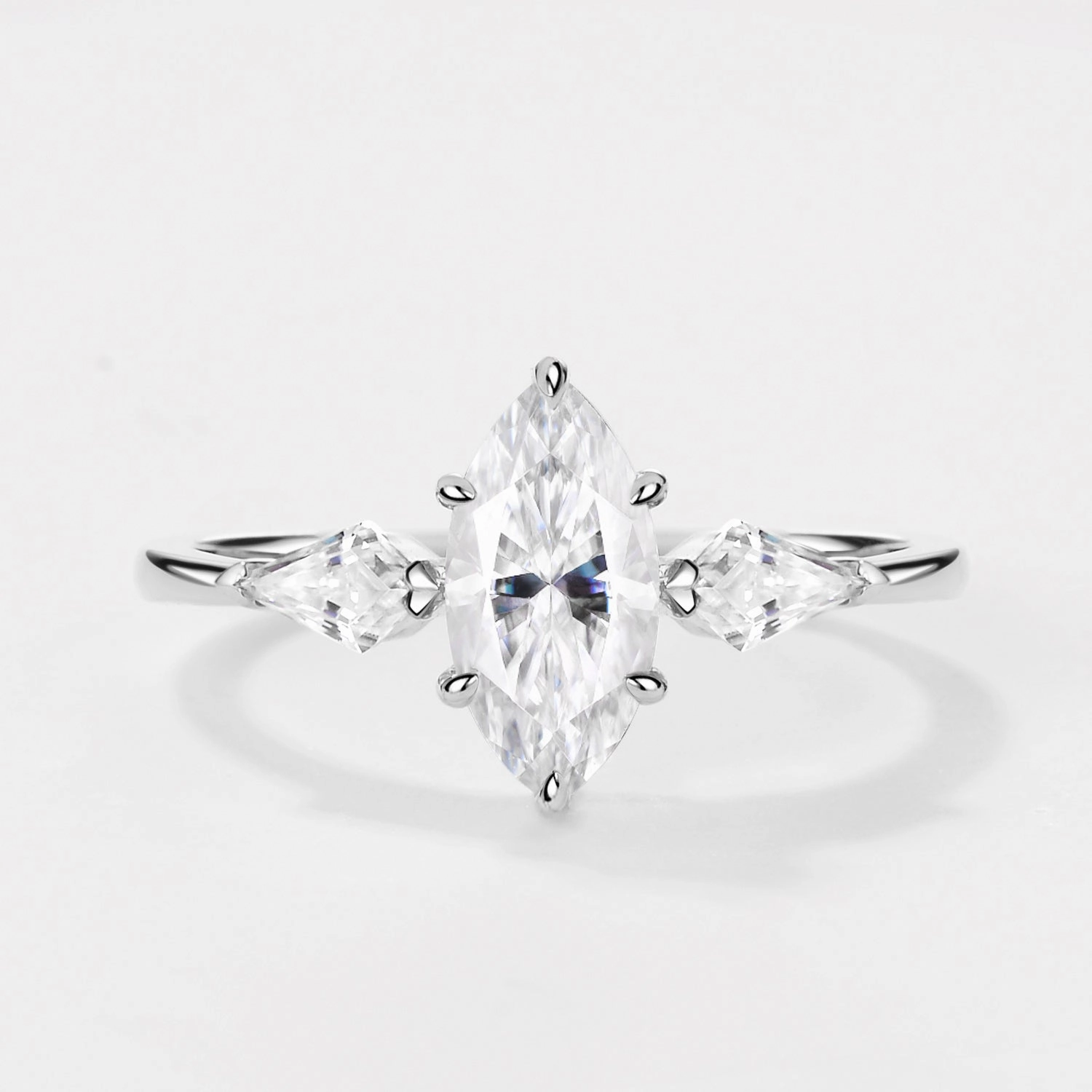 Marquise Cut Moissanite Classic Three-stone Engagement Ring Classic Vibe Graceful Detail