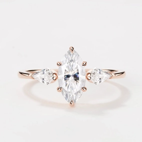 All Time Marquise Cut Moissanite Classic Three-stone Engagement Ring