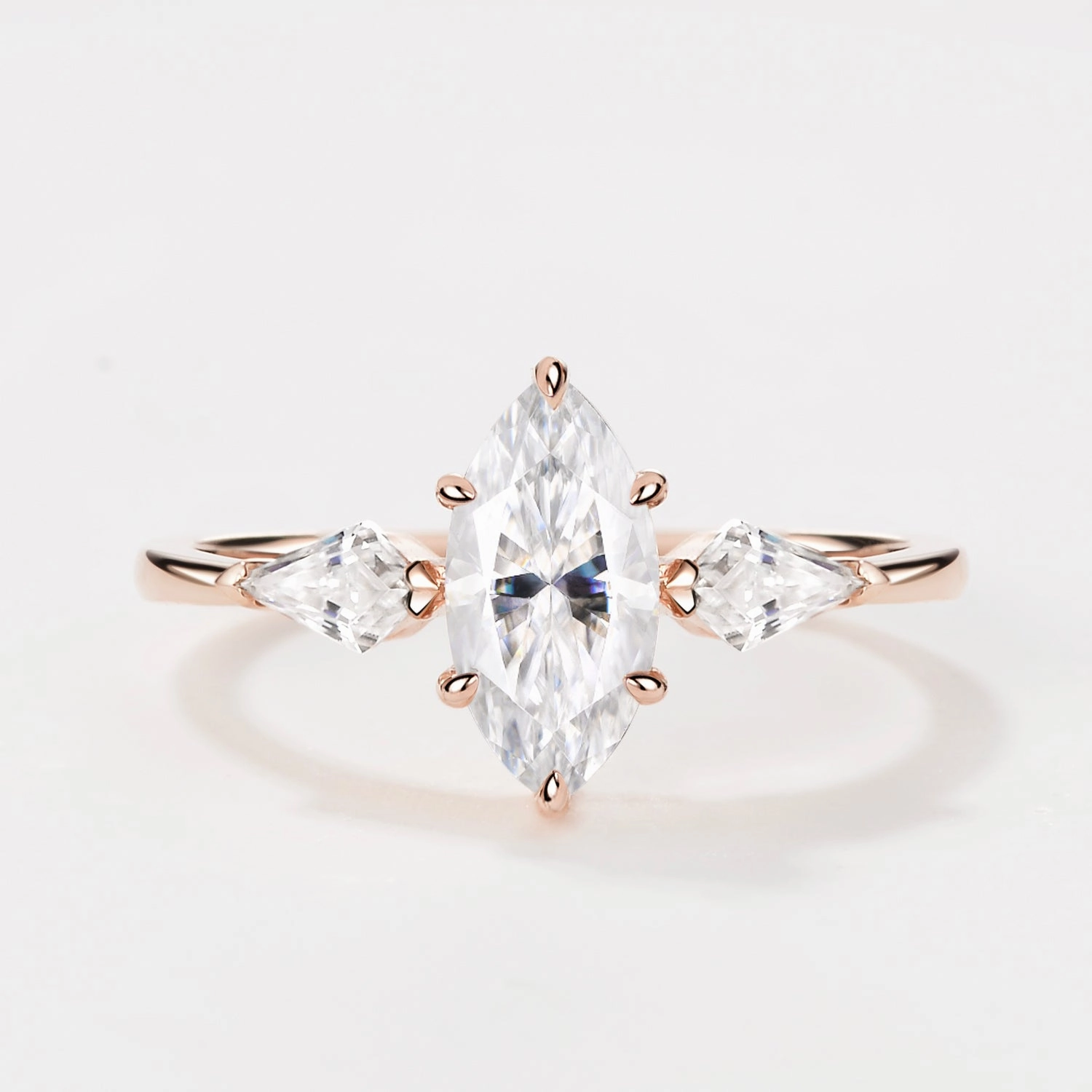Marquise Cut Moissanite Classic Three-stone Engagement Ring Comfort Fit