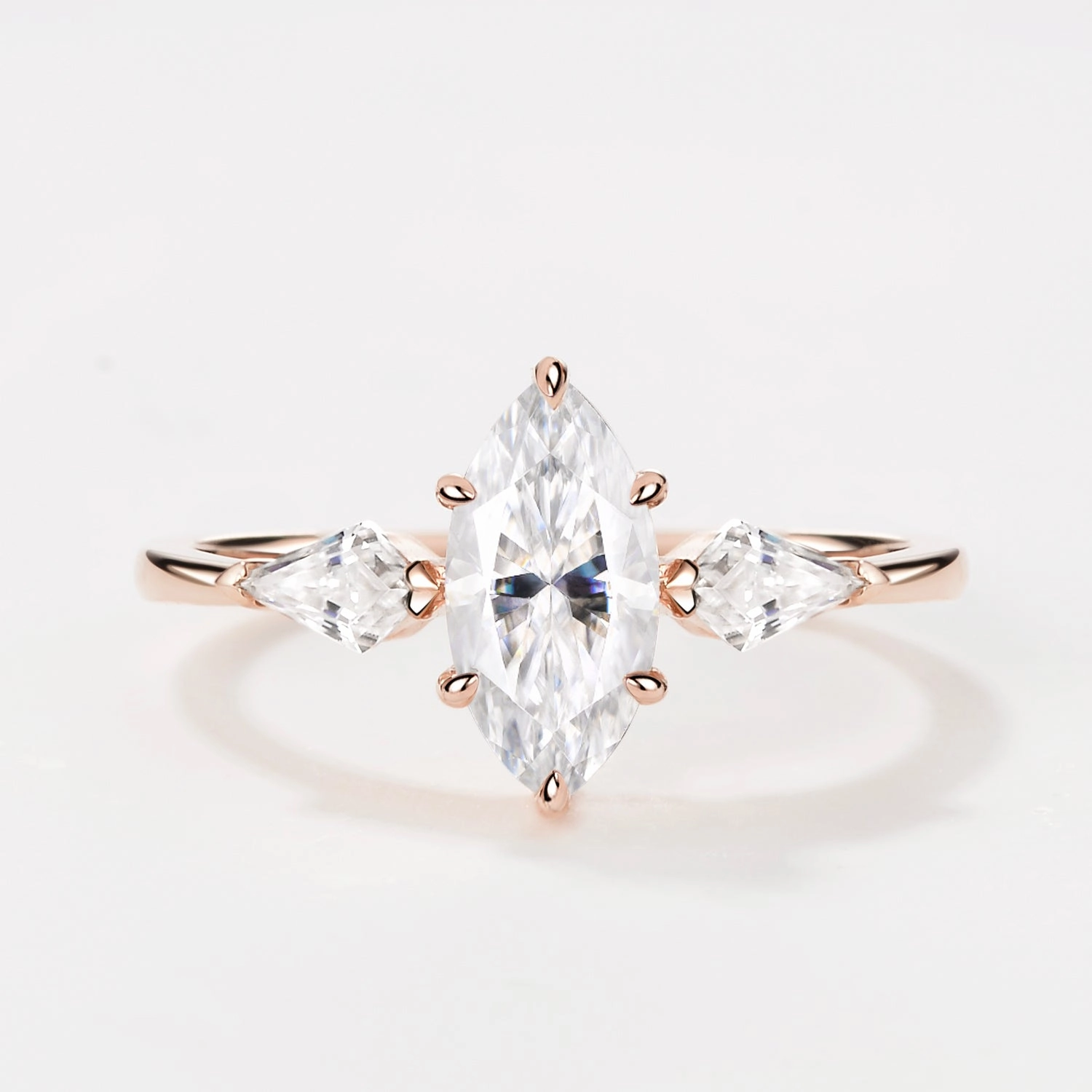 All Time Marquise Cut Moissanite Classic Three-stone Engagement Ring
