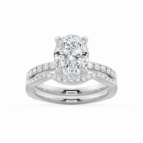 All Day Spark Micropav?? Oval Moissanite Ring Set with Matching Wedding Band