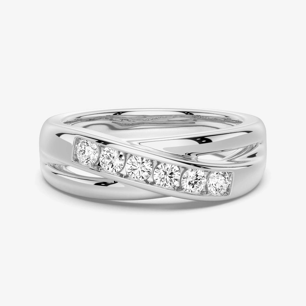 5mm Crossover Channel Set Moissanite Men's Wedding Band Bold Contour Polished Piece