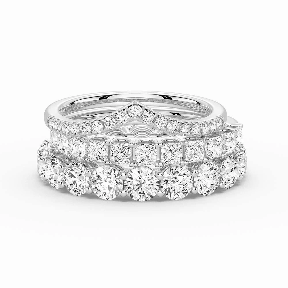 Elegant Touch Luxury Form Round And Princess Moissanite Eternity Bands with Curved V Wedding Stacking Rings