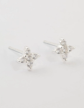Stylish Twist Sterling Silver Cubic Zirconia Micro Flower Stud Earrings