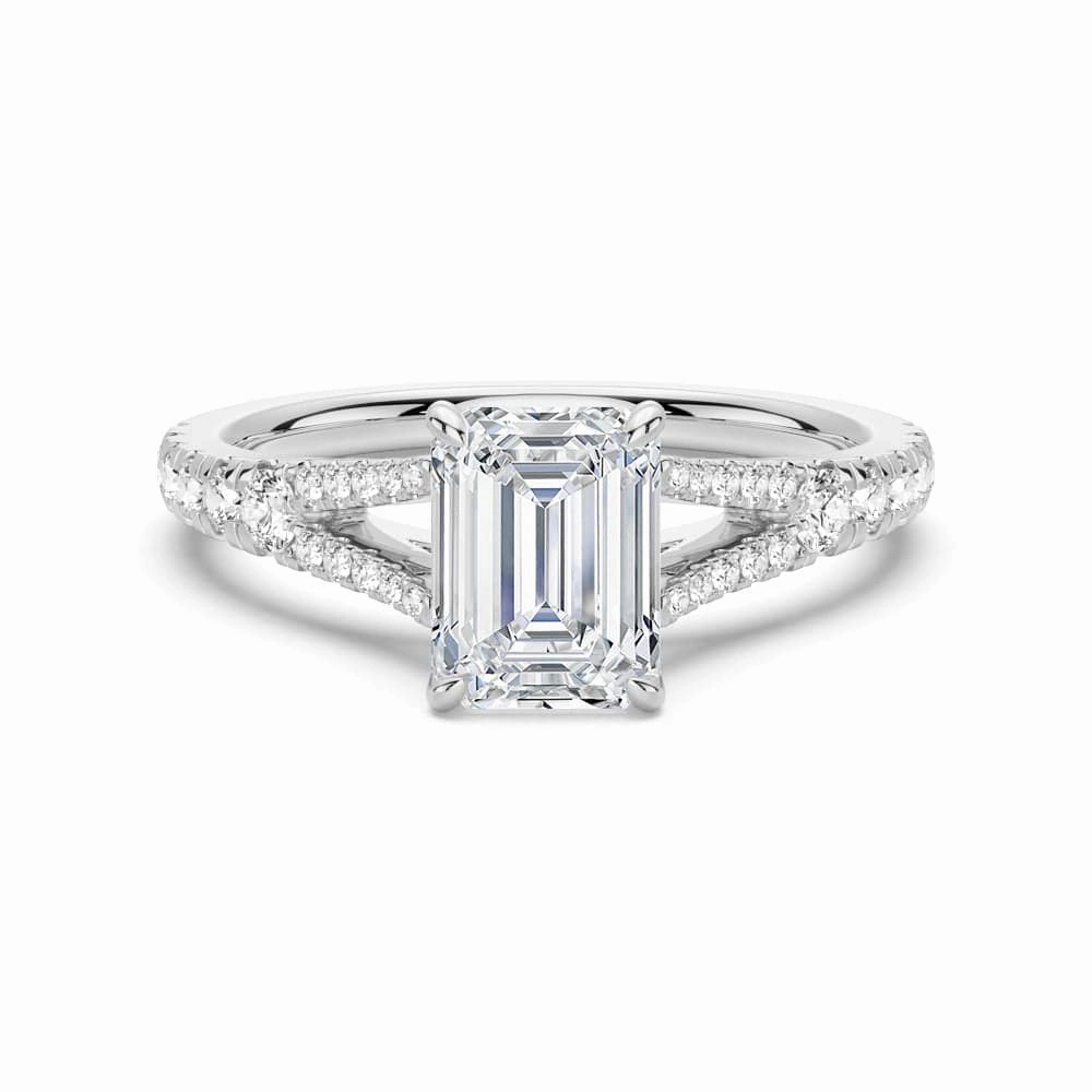 Dazzling Glow Emerald Cut Split Shank Moissanite Engagement Ring