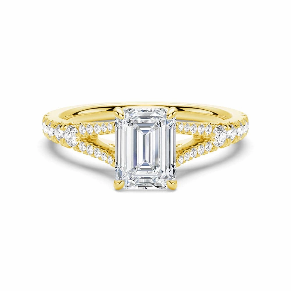 Emerald Cut Split Shank Moissanite Engagement Ring Trendy Glow