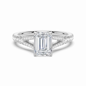 Bold Detailing Emerald Cut Split Shank Moissanite Engagement Ring