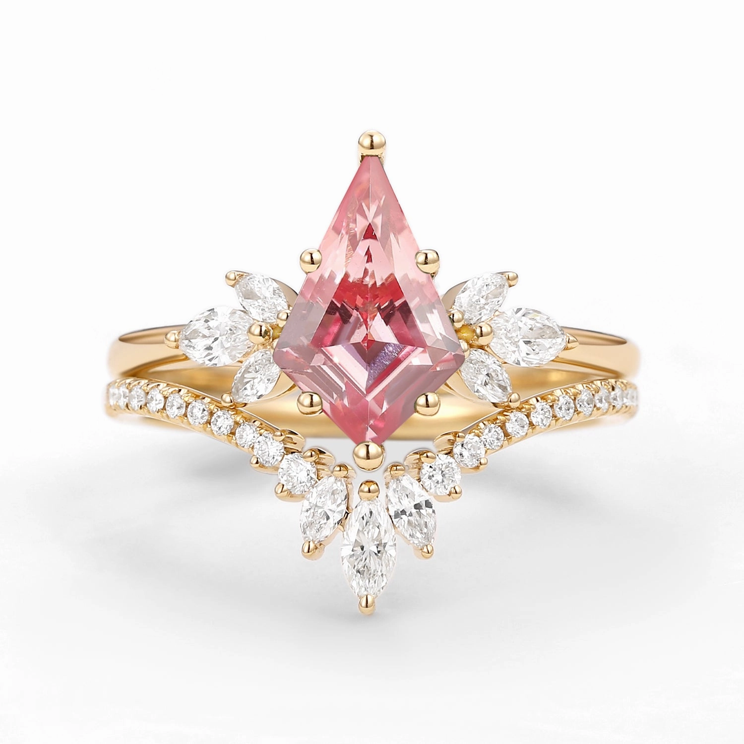 Dashing Accent 1.0ct Fairy Ring - Kite Cut Pink Lab Grown Diamond Butterfly Engagement Ring Set 2pcs