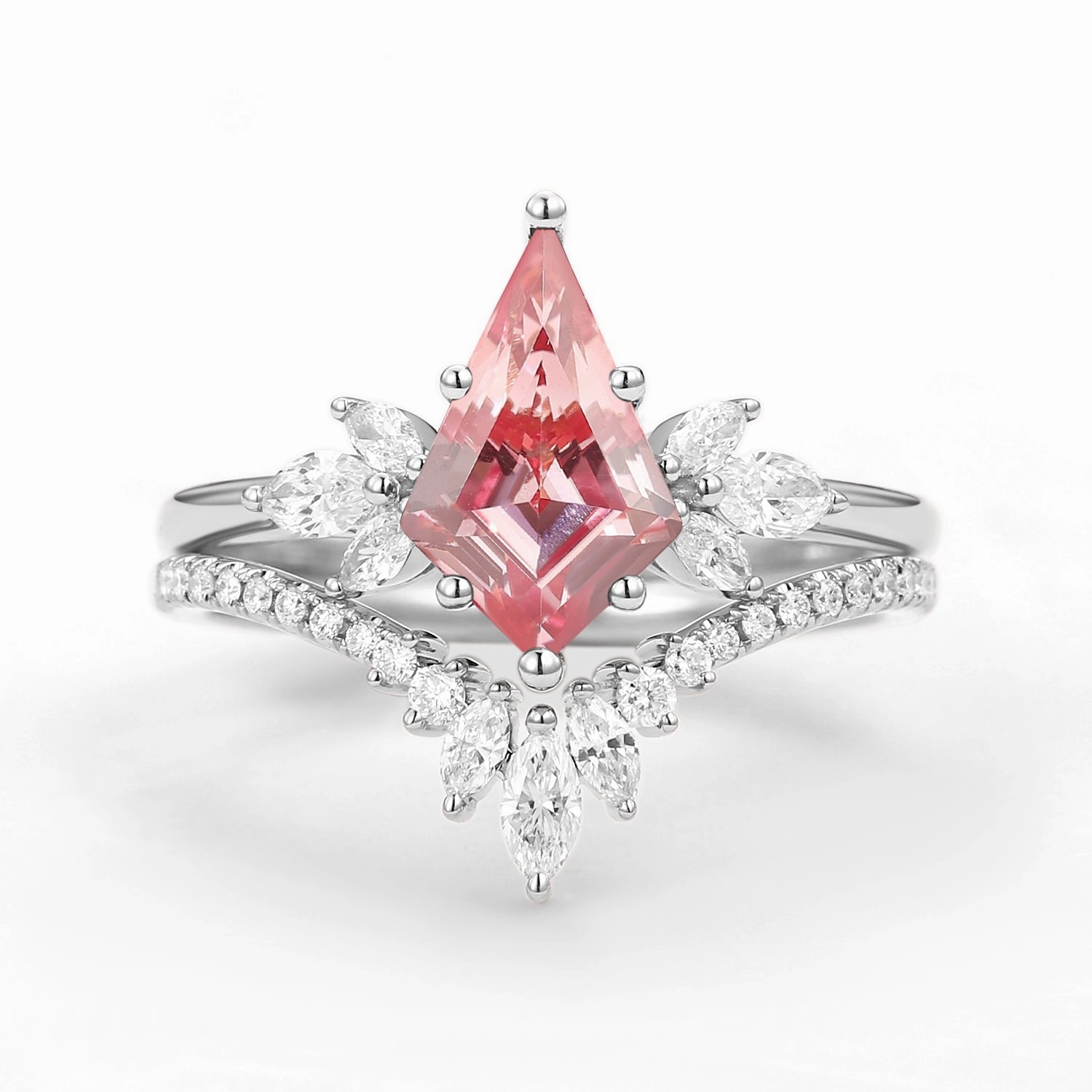 1.0ct Fairy Ring - Kite Cut Pink Lab Grown Diamond Butterfly Engagement Ring Set 2pcs Chic Appearance Understated Style