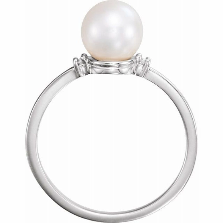 Sterling Silver Cultured White Freshwater Pearl & .025 CTW Natural Diamond Ring Exclusive Object Premium Accent