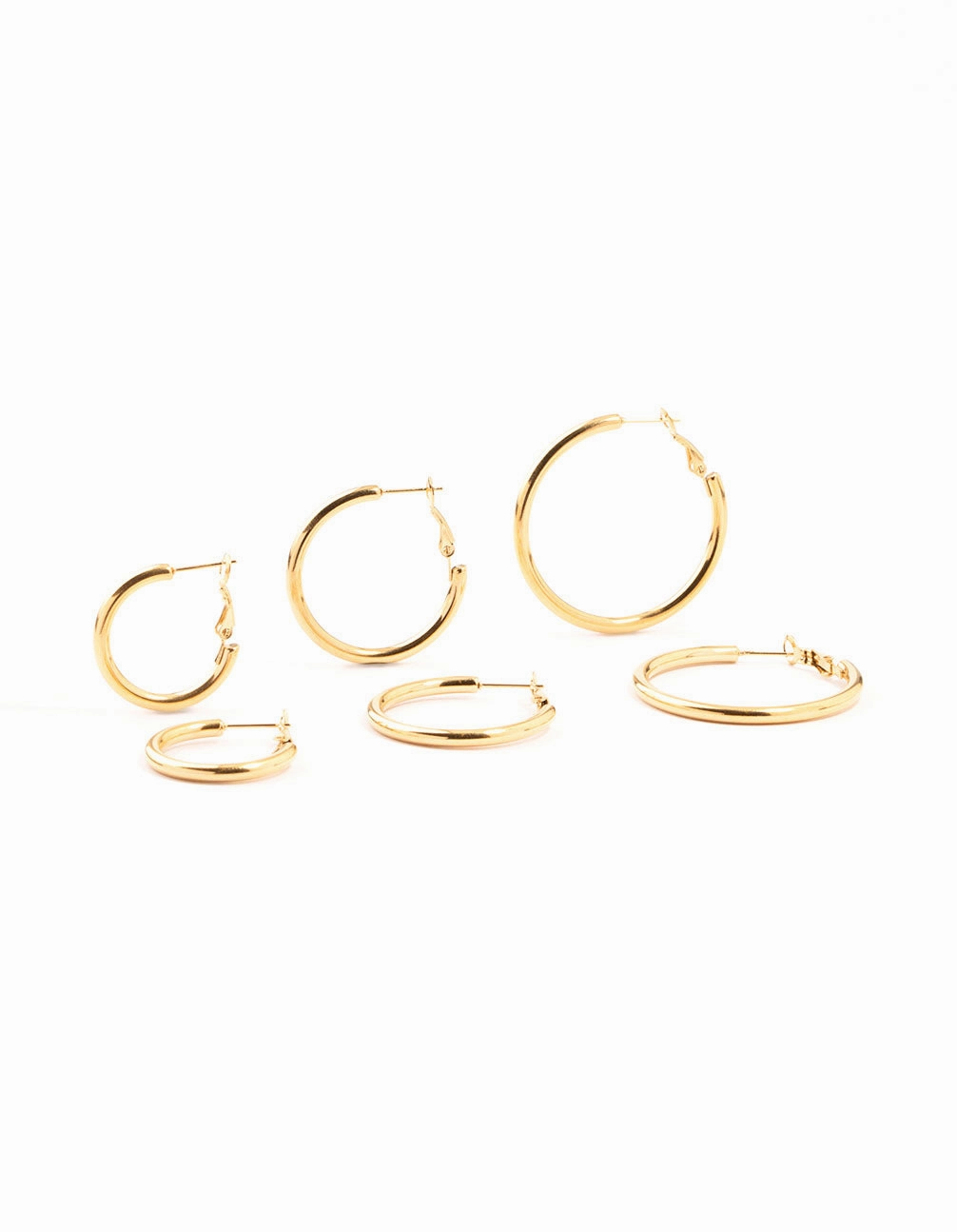 Special Style Lively Spark Waterproof Gold Plated Stainless Steel Large Basic Hoop Earrings 3-Pack