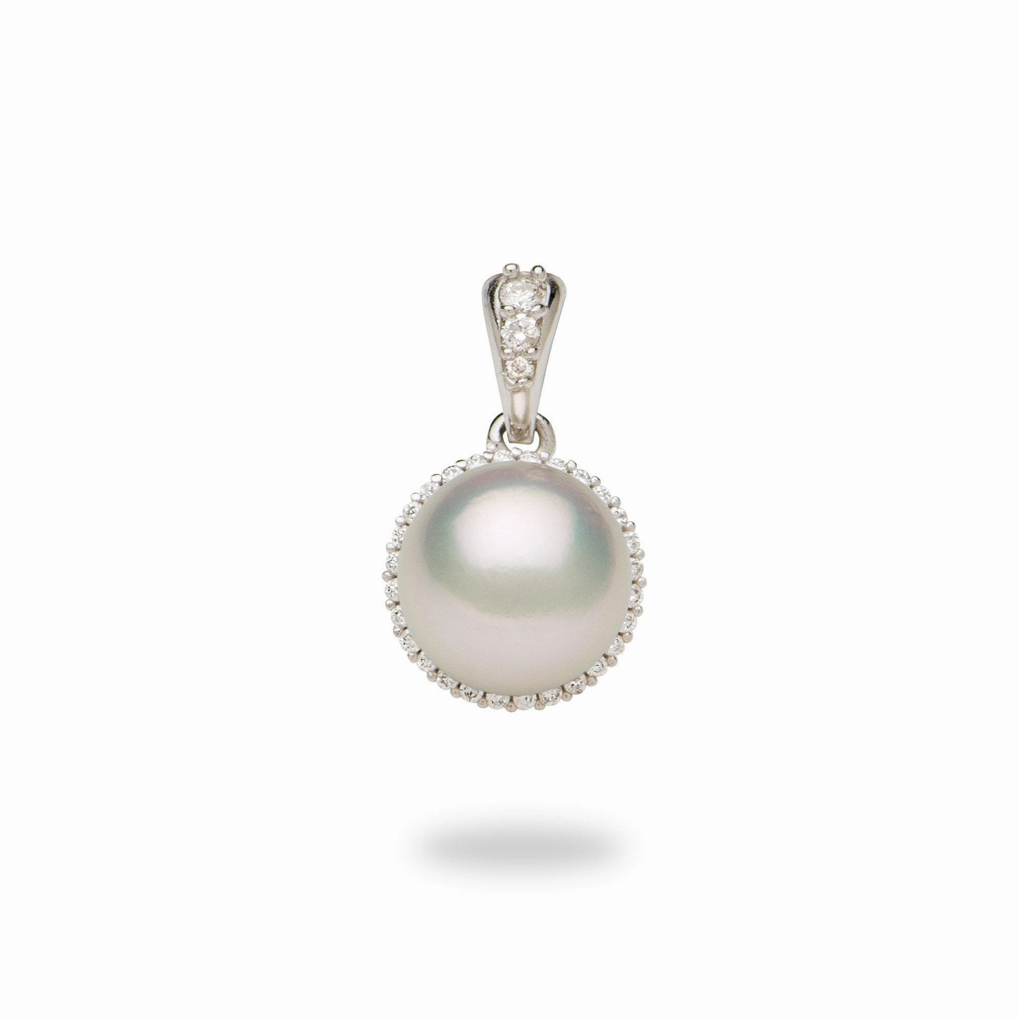 Pure Form Halo Akoya White Pearl Pendant in White Gold with Diamonds - 8-8.5mm