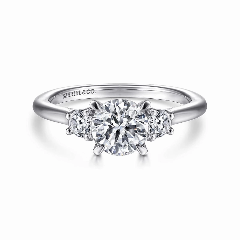Sanaa - 14K White Gold Round 3 Stone Diamond Engagement Ring Elegant Embellishment