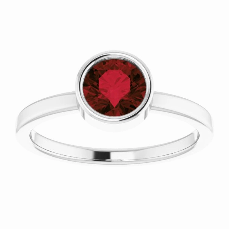 solid color Bold Art 14K White 6 mm Natural Mozambique Garnet Ring