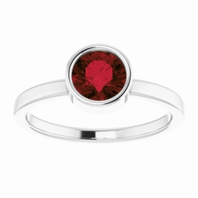 solid color Bold Art 14K White 6 mm Natural Mozambique Garnet Ring